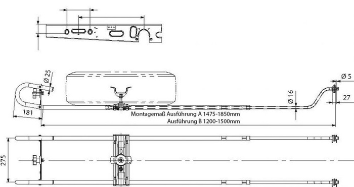 Nosič rezervního kola KNOTT, držák kola pro karavany 1475-1850 mm