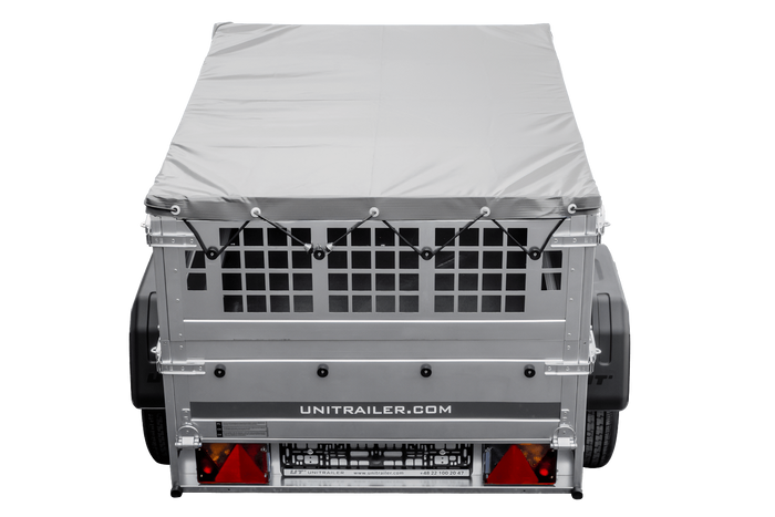 Přívěs Garden Trailer 150 KIPP s síťovanými bočnicemi a šedou plachtou