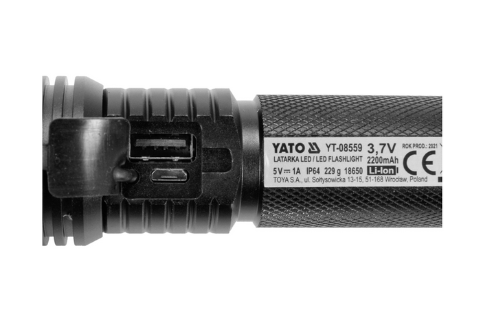 YATO YT-085609 LED multifunkční svítilna 900lm, powerbanka, otvírák lahví, nouzové kladivo