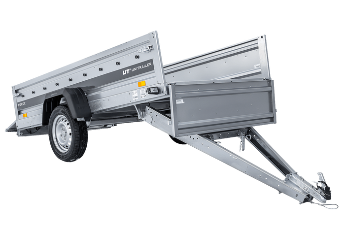 Jednonápravový přívěs na pružinách 264x125 UNITRAILER FORCE 264/R KIPP s rámem H-800 a šedým krytem