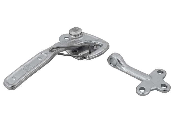 Pravé boční závěsné zařízení s upevňovacím prvkem WINTERHOFF WV 10-R + WVG 10-A, kompletní uzavření strany přívěsu