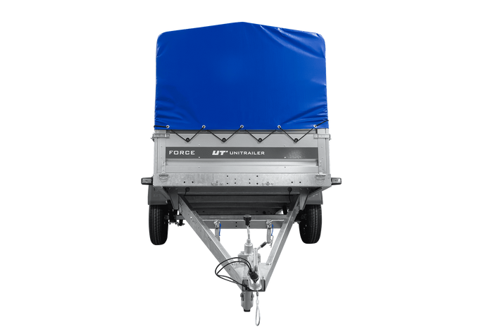 Jednonápravový přívěs na pružinách 264x125 UNITRAILER FORCE 264/R KIPP s rámem H-800 a modrým krytem