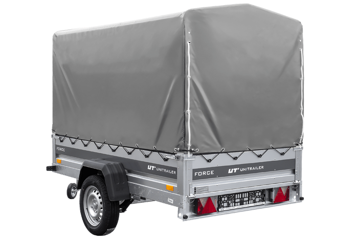 Přívěs za auto na pružinách 230x125 UNITRAILER FORCE 230/R KIPP s rámem H-1100 a šedým krytem