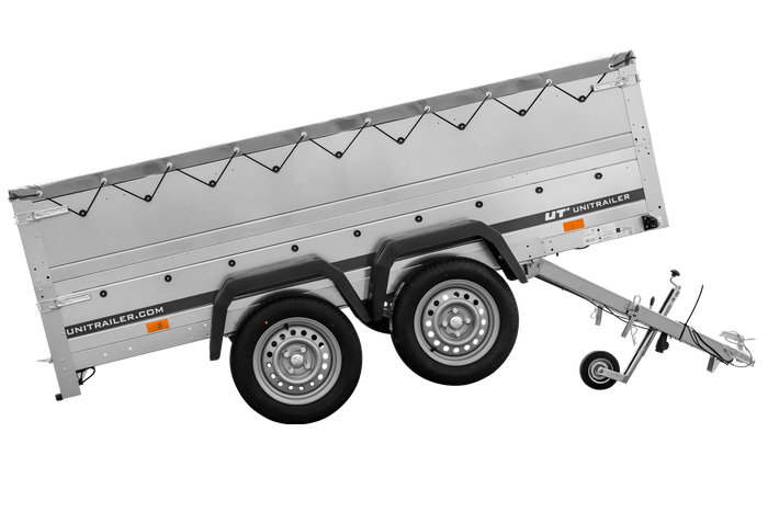 Dvounápravový přívěs 264x150 UNITRAILER GARDEN 265/2 KIPP s bočnicemi BIS, rámem H-0 a šedou plachtou