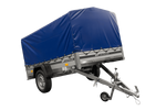 Jednonápravový přívěs s hliníkovými bočnicemi 230x125 Unitrailer Garden 230 KIPP ALU s rámem H-800 a modrým krytem