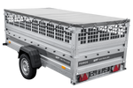 Jednonápravový přívěs na pružinách 264x125 UNITRAILER FORCE 264/R KIPP s pletivovými bočnicemi, rámem H-0 a šedou plachtou