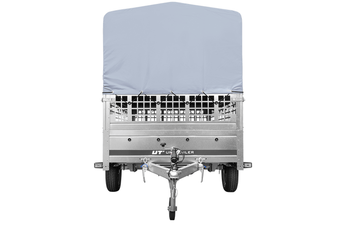Přívěs pro auto 264x125 UNITRAILER GARDEN 264 KIPP s pletivovými bočnicemi, rámem H-800 a šedým krytem