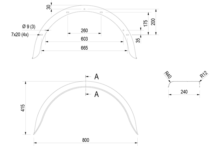 Blatník pro přívěs 15-16" DE HAAN HR 2480 podběh kol 800/240 mm