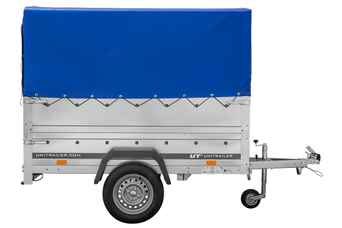 Přívěs za auto 200x106 UNITRAILER GARDEN 200 KIPP s bočnicemi BIS, rámem H-800 a modrým krytem