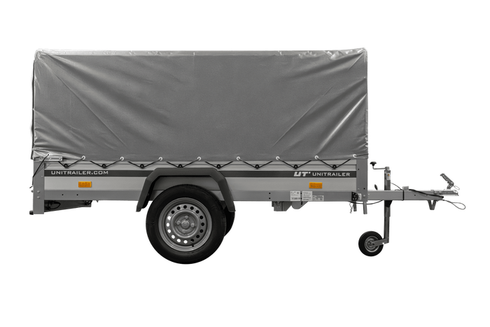 Jednonápravový přívěs s hliníkovými bočnicemi 230x125 Unitrailer Garden 230 KIPP ALU s rámem H-800 a šedým krytem