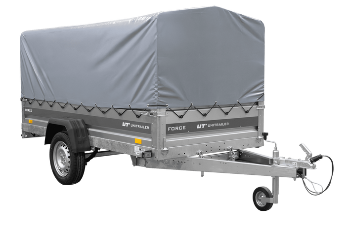 Jednonápravový přívěs na pružinách 264x125 UNITRAILER FORCE 264/R KIPP s rámem H-800 a šedým krytem
