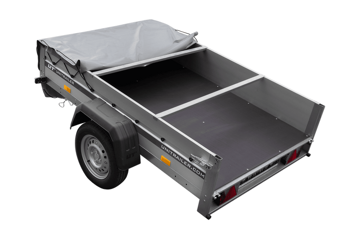 Jednonápravový přívěs s hliníkovými bočnicemi 200x125 Unitrailer Garden 201 KIPP ALU s rámem H-0 a šedým krytem