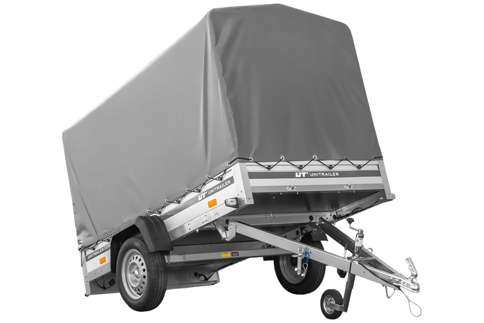 Přívěs za auto s hliníkovými bočnicemi 230x125 Unitrailer Garden 230 KIPP ALU s rámem H1100 a šedým krytem