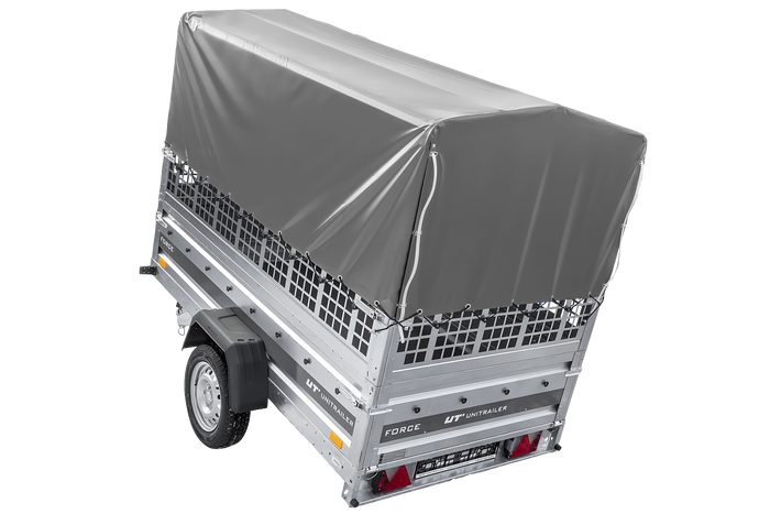Jednonápravový přívěs 230x125 UNITRAILER FORCE 230 KIPP s pletivovými bočnicemi, rámem H-800 a šedým krytem