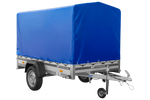 Přívěs za auto s hliníkovými bočnicemi 230x125 Unitrailer Garden 230 KIPP ALU s rámem H1100 a modrým krytem