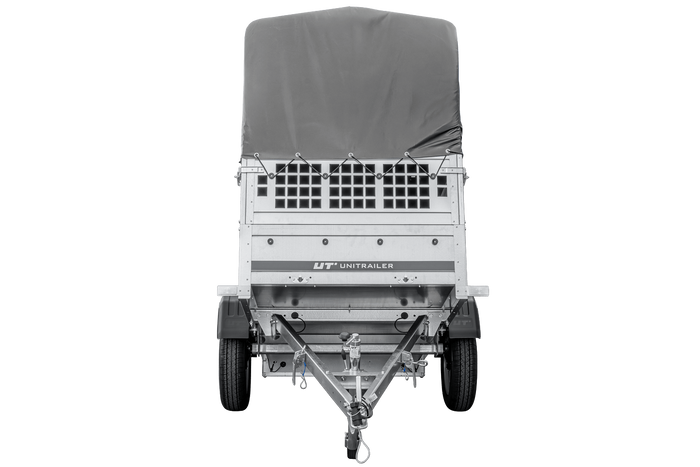 Přívěs za auto 200x106 UNITRAILER GARDEN 200 KIPP s pletivovými bočnicemi, rámem H-800 a šedým krytem