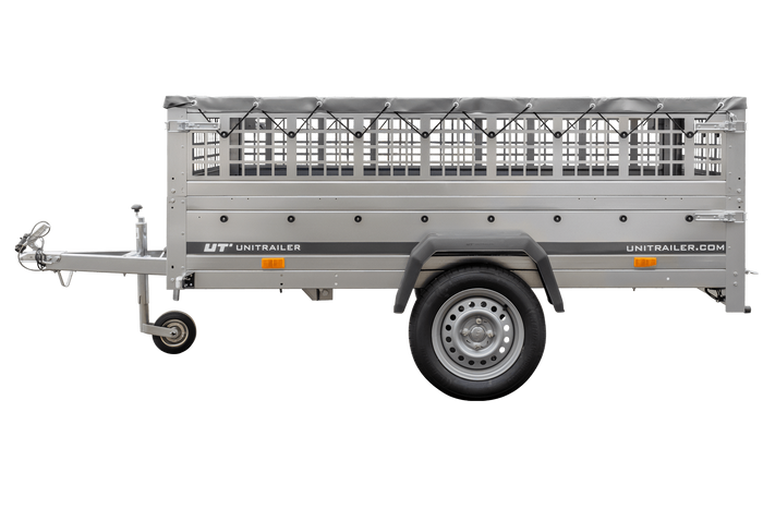 Přívěs za auto 230x125 UNITRAILER GARDEN 230 KIPP s pletivovými bočnicemi a šedou plachtou