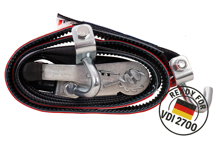 Sada čtyř přepravních pásů pro přívěsy HEFFA CARLINE 130, pásy pro zajištění kol 2,8 m/50 mm/5 t VDI 2700