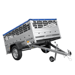 Jednonápravový přívěs 200x125 UNITRAILER GARDEN 201 KIPP s pletivovými bočnicemi a modrým krytem
