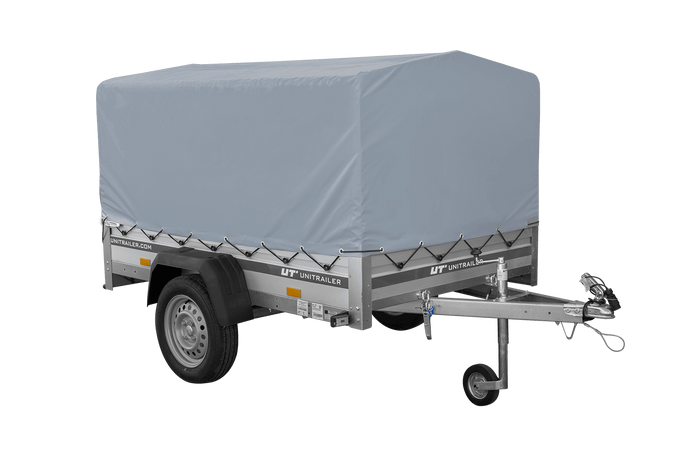 Jednonápravový přívěs s hliníkovými bočnicemi 200x125 Unitrailer Garden 201 KIPP ALU s rámem H-800 a šedým krytem