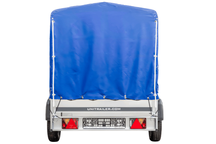 Přívěs za auto na pružinách 230x125 UNITRAILER GARDEN 230/R KIPP s rámem H-1100 a modrým krytem