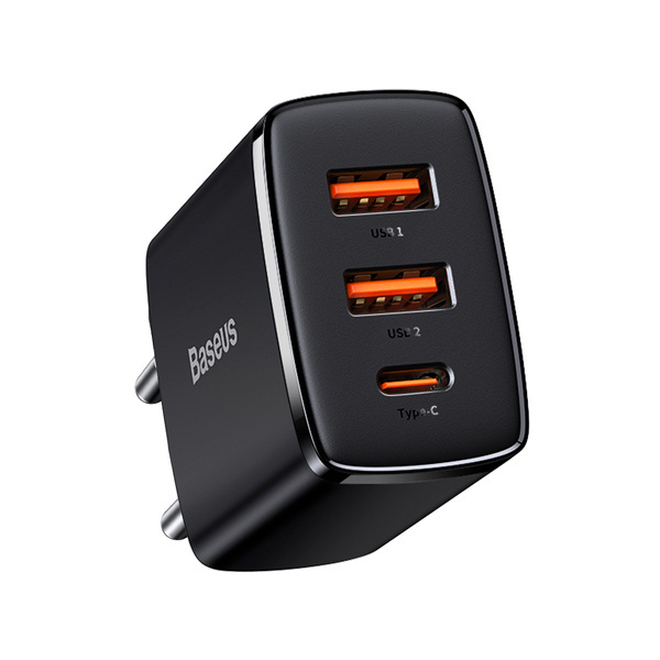 BASEUS Compact 2xUSB-A, USB-C nástěnná nabíječka