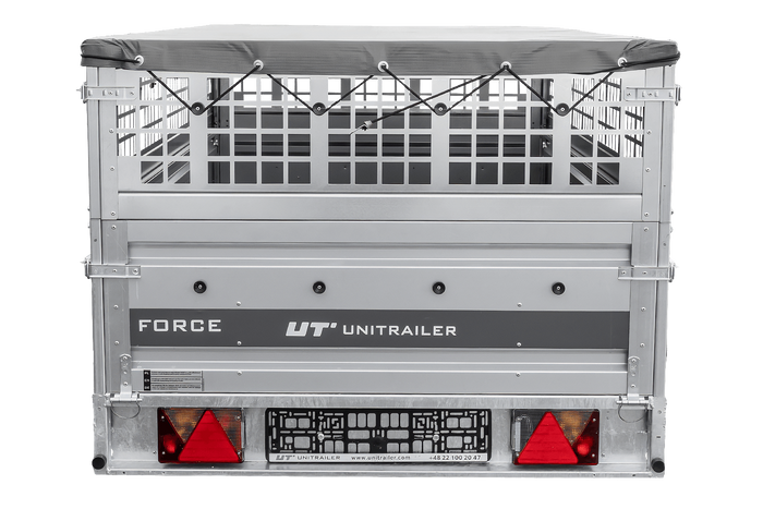 Jednonápravový přívěs 264x125 UNITRAILER FORCE 264 KIPP s pletivovými bočnicemi, rámem H-0 a šedým krytem