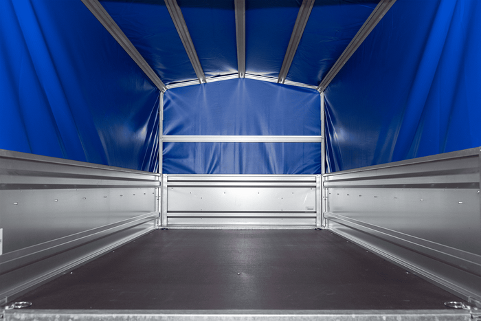 Jednonápravový přívěs 230x125 UNITRAILER FORCE 230 KIPP s rámem H-800 a modrým krytem