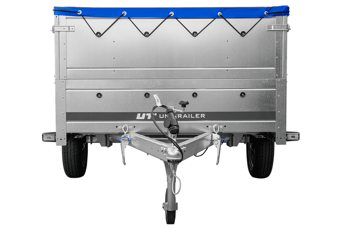 Jednonápravový přívěs na pružinách 264x125 UNITRAILER GARDEN 264/R KIPP s bočnicemi BIS, rámem H-0 a modrou plachtou