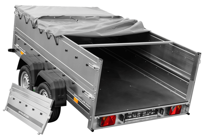 Dvounápravový přívěs 264x150 UNITRAILER GARDEN 265/2 KIPP s bočnicemi BIS, rámem H-0 a šedou plachtou