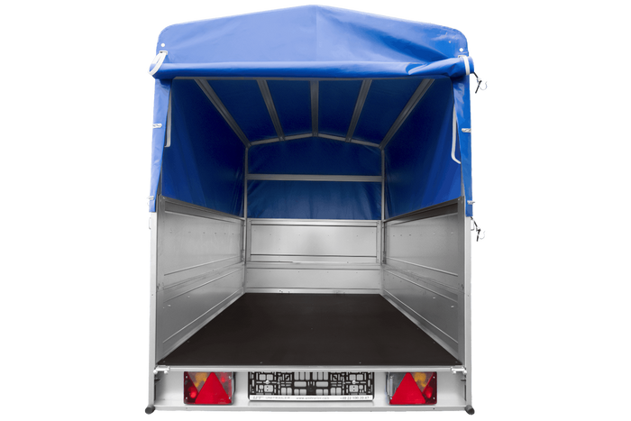 Jednonápravový přívěs 200x125 UNITRAILER GARDEN 201 KIPP s bočnicemi BIS, rámem H-800 a modrým krytem