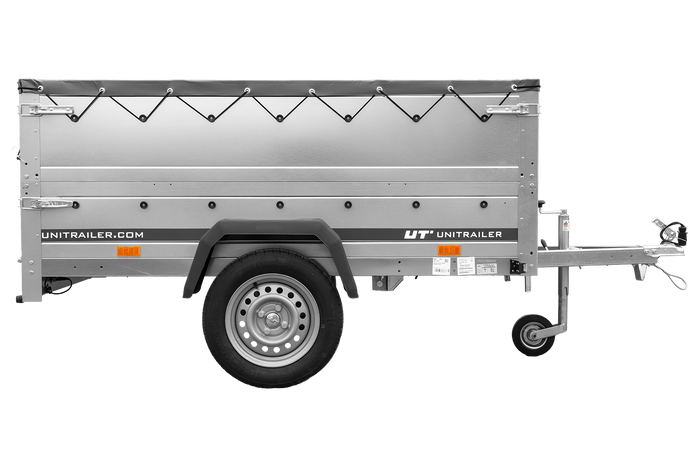 Lehký přívěs 200x125 UNITRAILER GARDEN 201 KIPP s bočnicemi BIS, rámem H-0 a šedou plachtou