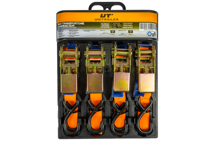 Sada čtyř oranžových přepravních pásů UNITRAILER 4m/25mm/0,68t s napínákem