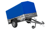 Jednonápravový přívěs s hliníkovými bočnicemi 200x125 Unitrailer Garden 201 KIPP ALU s rámem H-800 a modrým krytem