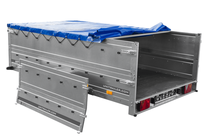 Přívěs Garden Trailer 265 KIPP s BIS bočnicemi, rámem H-0 a modrou plachtou