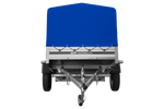 Jednonápravový přívěs s hliníkovými bočnicemi 200x125 Unitrailer Garden 201 KIPP ALU s rámem H-800 a modrým krytem