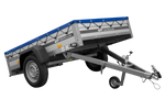 Jednonápravový přívěs s hliníkovými bočnicemi 200x125 Unitrailer Garden 201 KIPP ALU s rámem H-0 a modrým krytem