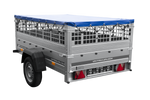 Jednonápravový přívěs 200x125 UNITRAILER GARDEN 201 KIPP s pletivovými bočnicemi, rámem H-0 a modrou plachtou