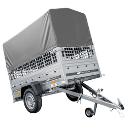 Přívěs Garden Trailer 200 KIPP s síťovanými bočnicemi, rámem H-800 a šedou plachtou