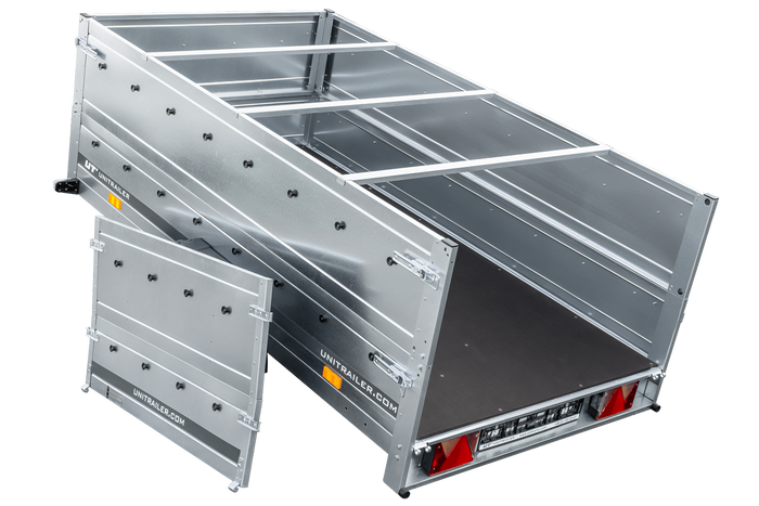 Jednonápravový přívěs 230x125 UNITRAILER GARDEN 230 KIPP s bočnicemi BIS, rámem H-0 a šedým krytem