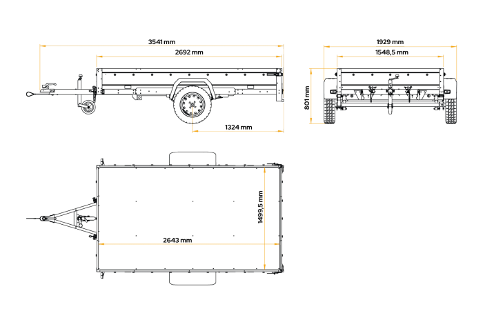 Lehký přívěs na pružinách 264x150 UNITRAILER GARDEN 265/R KIPP s pletivovými bočnicemi, rámem H-0 a modrým krytem