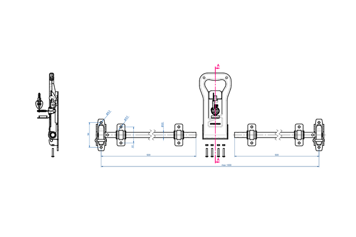 Zamykací závora pro kontejnerový přívěs STEELPRESS ZD-03, zámek dveří 1000 mm