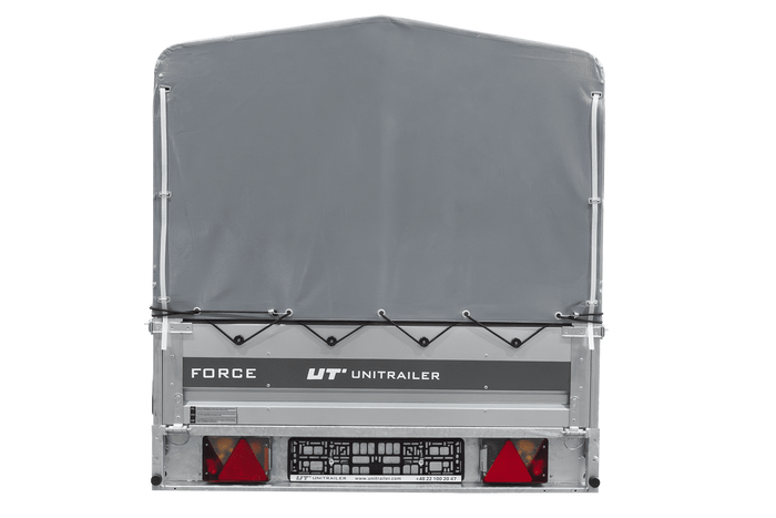 Jednonápravový přívěs na pružinách 264x125 UNITRAILER FORCE 264/R KIPP s rámem H-800 a šedým krytem