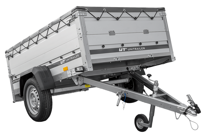 Přívěs za auto s hliníkovými bočnicemi 200x125 Unitrailer Garden 201 KIPP ALU s bočnicemi BIS, rámem H-0 a šedým krytem