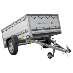 Přívěs za auto s hliníkovými bočnicemi 200x125 Unitrailer Garden 201 KIPP ALU s bočnicemi BIS, rámem H-0 a šedým krytem