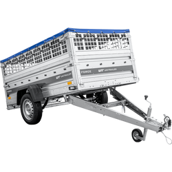Lehký přívěs na pružinách 230x125 UNITRAILER FORCE 230/R KIPP s pletivovými bočnicemi, rámem H-0 a modrým krytem