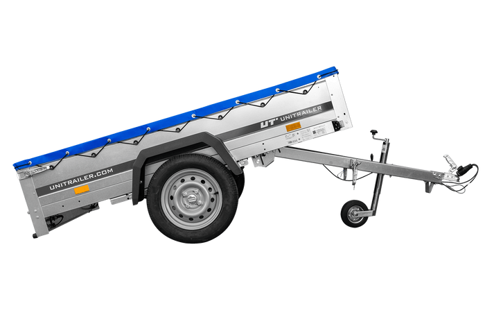 Přívěs za auto na pružinách 200x125 UNITRAILER GARDEN 201/R KIPP s rámem H-0 a modrým krytem