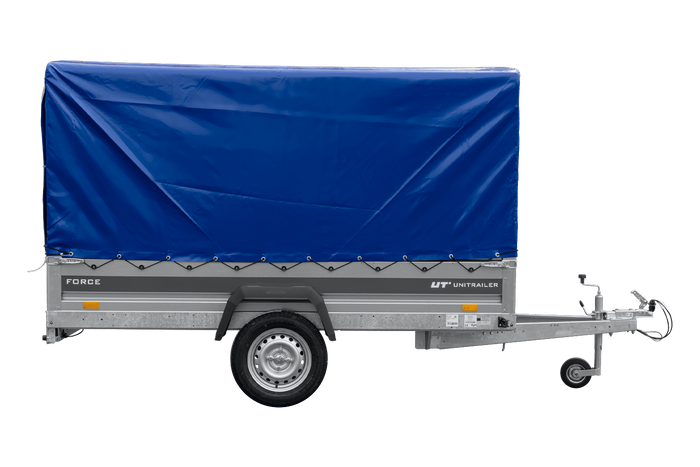 Přívěs pro auto 264x125 UNITRAILER FORCE 264 KIPP s rámem H-1100 a modrým krytem
