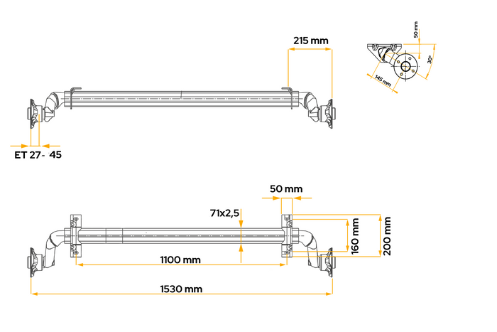 Nebrzděná náprava AL-KO OPTIMA pro přívěs 750 kg 1100 mm 1530 mm 4x100