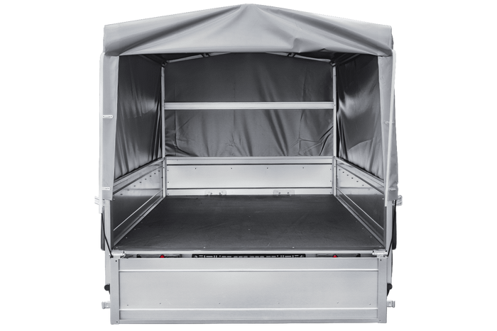 Jednonápravový přívěs na pružinách 264x125 UNITRAILER GARDEN 264/R KIPP s rámem H-800 a šedou plachtou